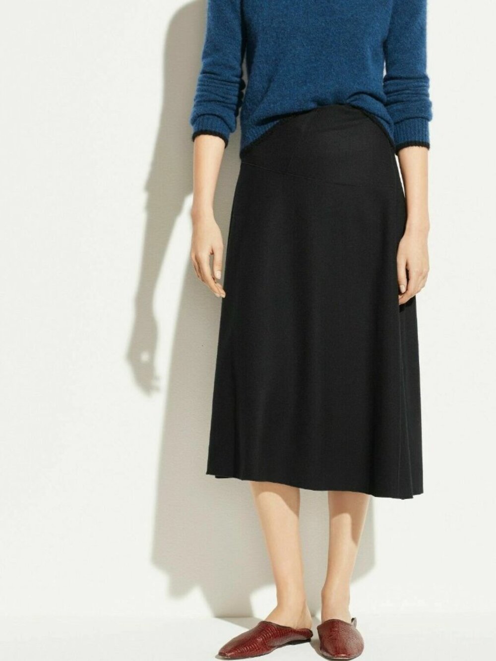 Vince Paneled Boiled Wool Blend Skirt Midi Diagonal
